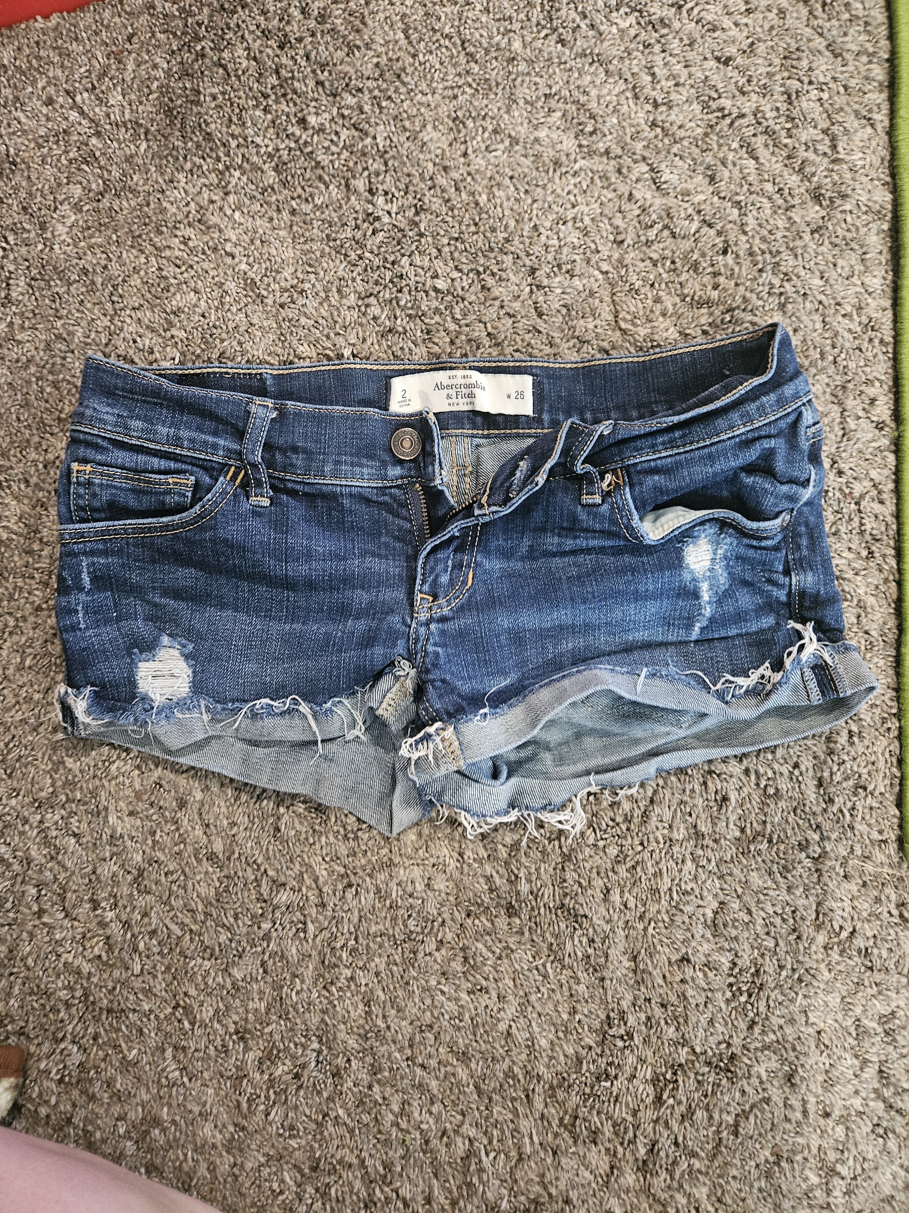 Abercrombie & Fitch Women's Distressed Denim Shorts - Dark Blue